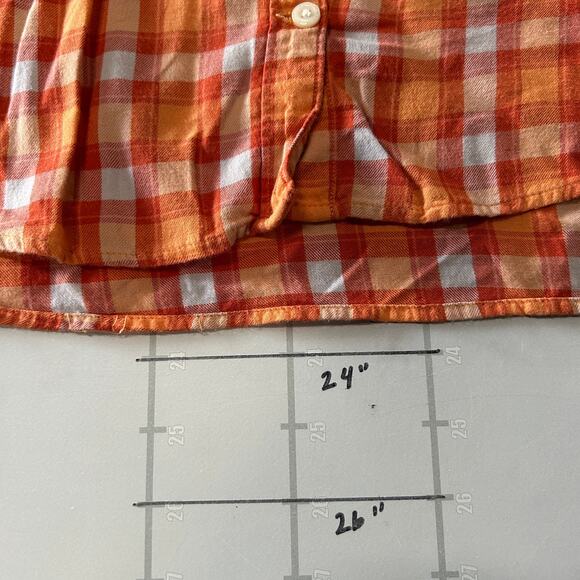 Eddie Bauer Gingham Summer Top Women M Orange Button Up Cap Sleeve Blouse - Picture 9 of 9